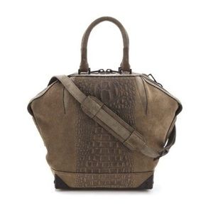 Alexander Wang Emile Suede Satchel Croc Embossed Leather olive green